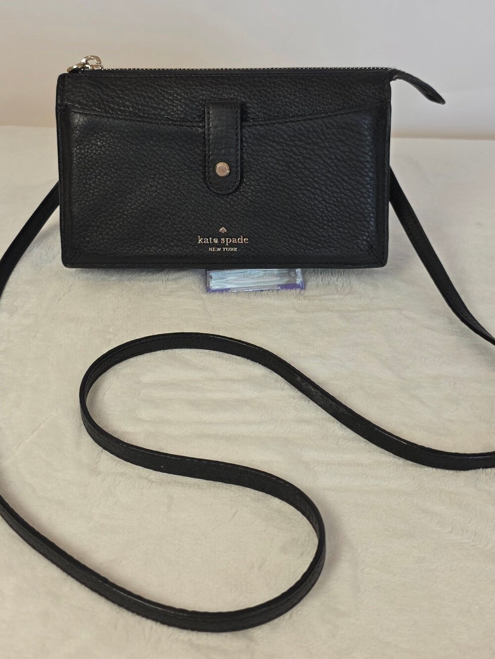 Kate Spade Black Pebbled Leather Crossbody Wallet Wristlet Organizer